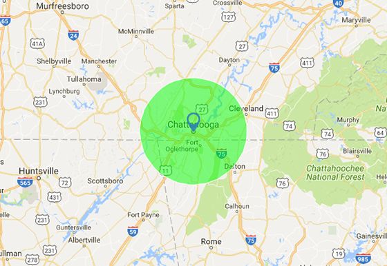 Radiant Roofing and Exteriors | 423-396-2040 - Radius map