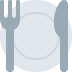 Blue plate with fork and knife icon on a light background
