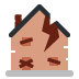 Cartoon house icon with a cracked roof and brown walls