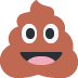 Cartoon poop emoji with a smiling face and wide eyes on a white background