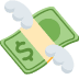 Two green banknotes with wings flying outward on a white background