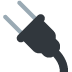 Black electrical plug icon with two prongs on a light background
