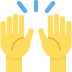 Two raised yellow hands with blue motion lines on a white background