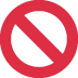 Red prohibition symbol with a diagonal slash inside a circle on a white background