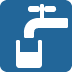 Blue faucet with water filling a white cup icon