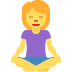 Person sitting cross-legged in a purple shirt and yellow pants, meditating with eyes closed.