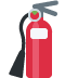 Red fire extinguisher with a gray hose and black handle, isolated on white background