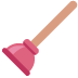 Pink toilet plunger with beige handle angled diagonally on a white background