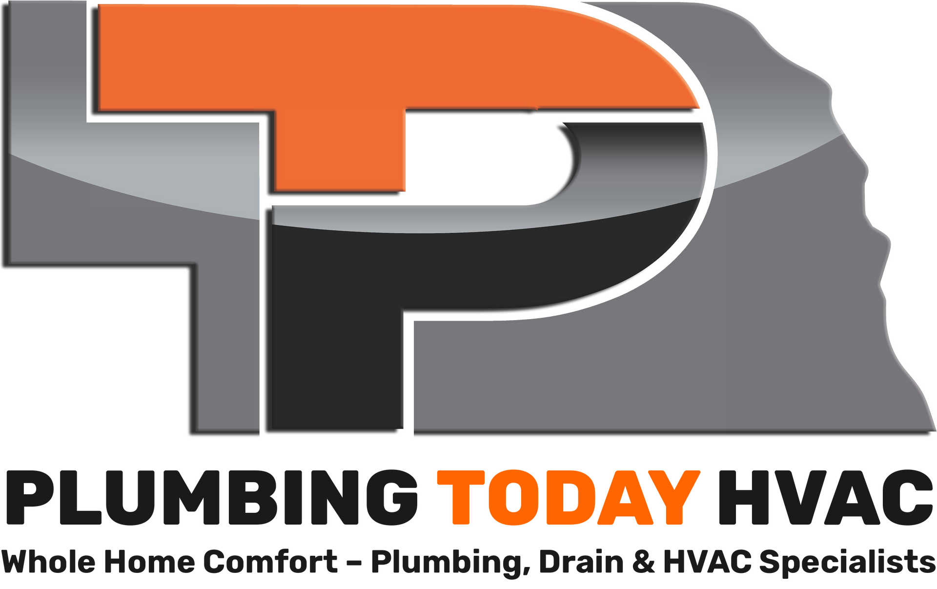 Plumbing Today HVAC logo with orange and black “PT” and gray Arizona silhouette