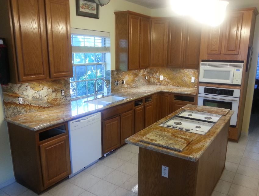 Granite kitchen tops with full back splash