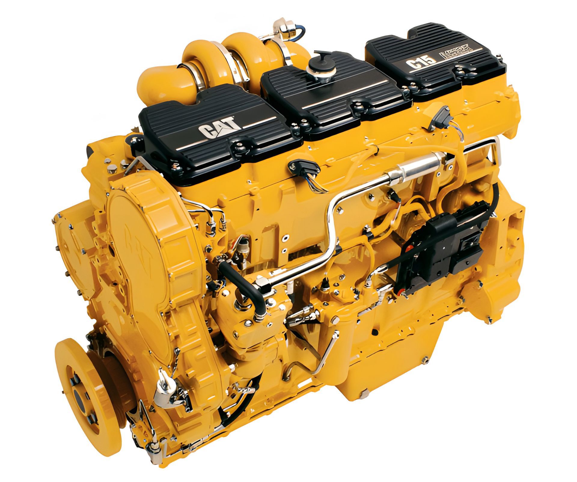 Yellow Caterpillar C15 engine.