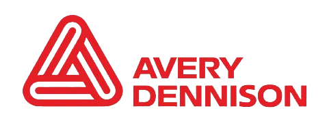 Avery Dennison logo in red with stylized triangular icon and company name