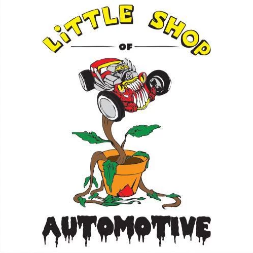 A little shop of automotive logo with a car in a pot