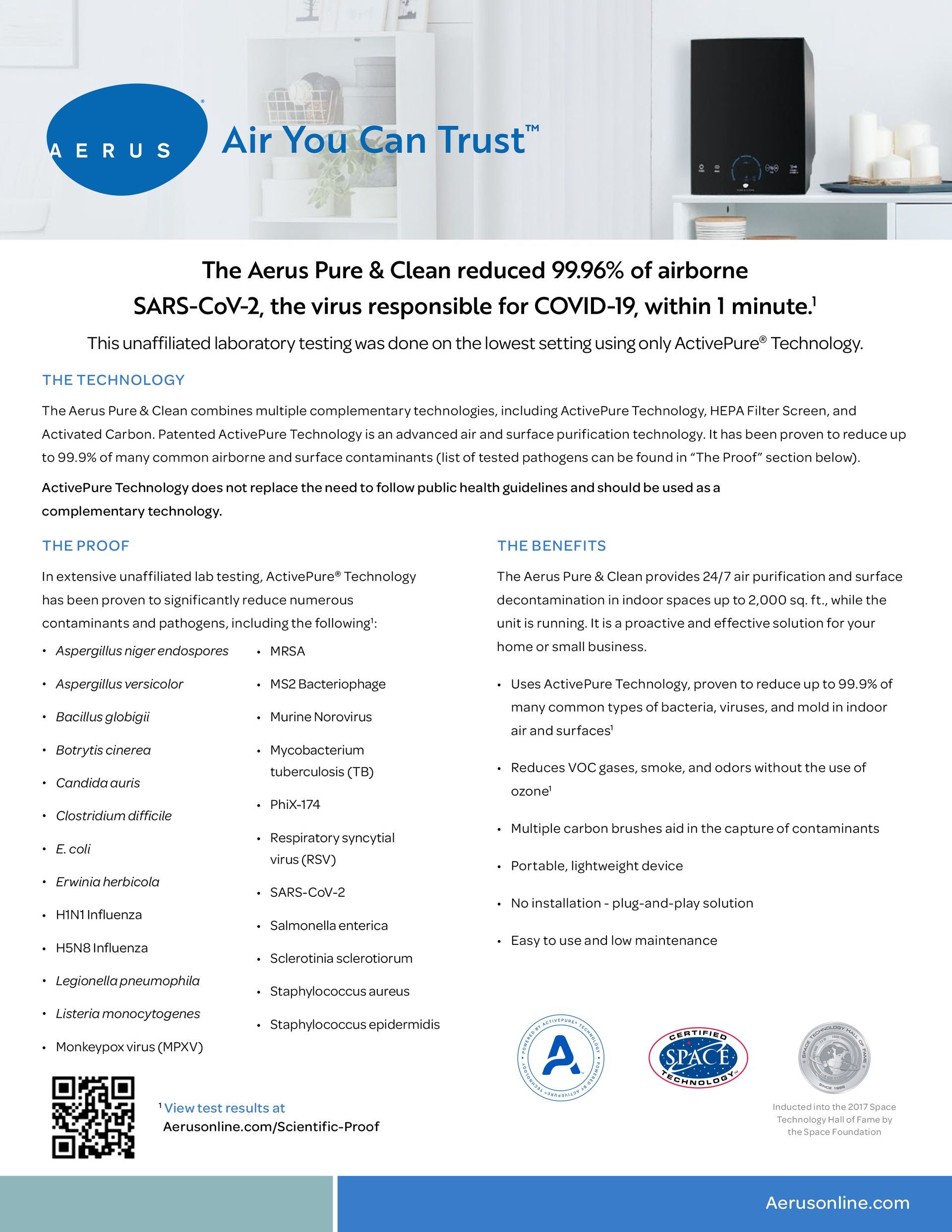 Aerus air purifier advertisement, text promoting air purification for homes and businesses.