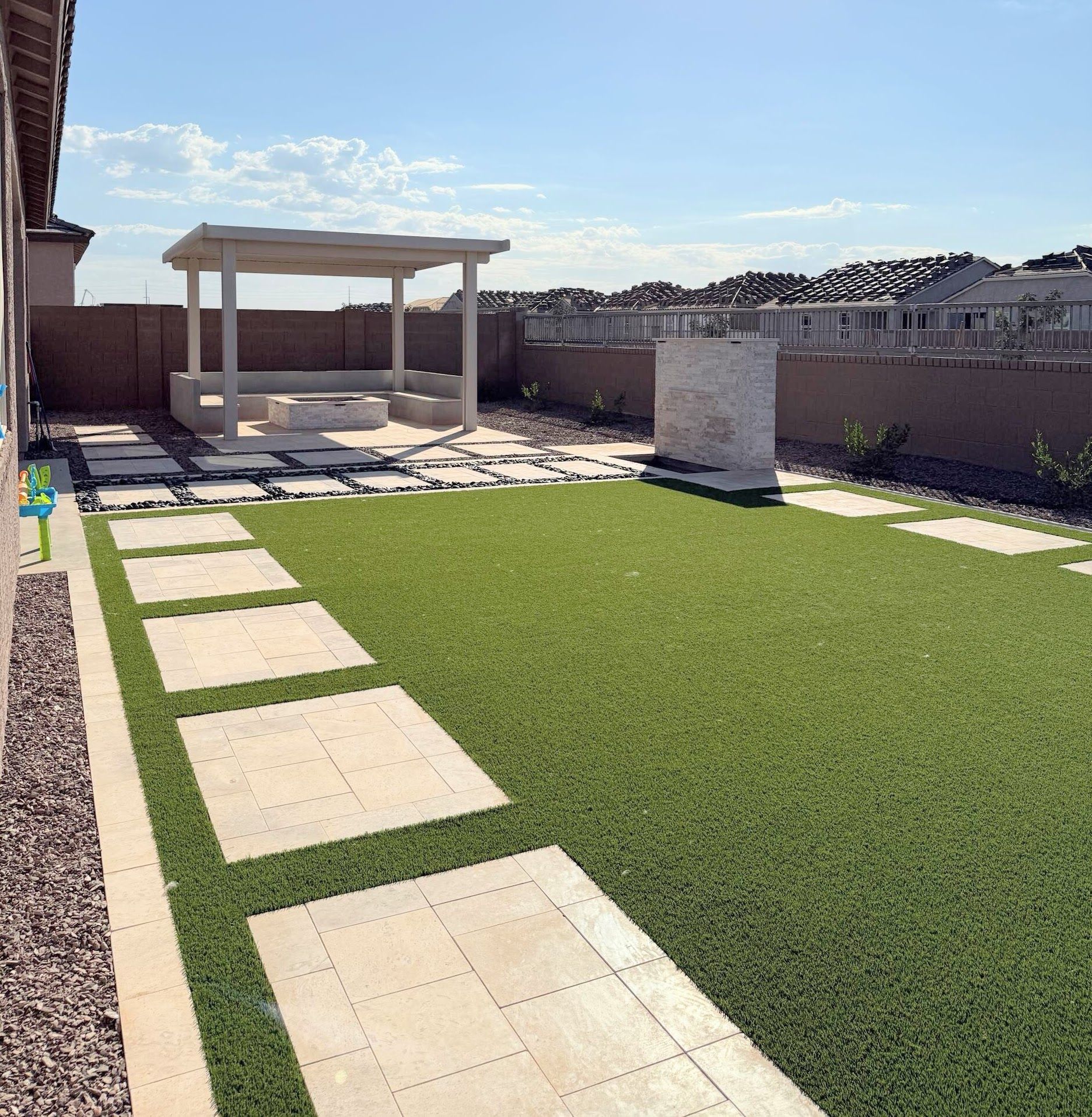 New construction backyard landscaping project in San Tan Valley