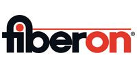 Fiberon logo: Black and red text on white; 