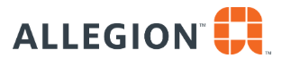 Allegion logo: dark grey text and orange 