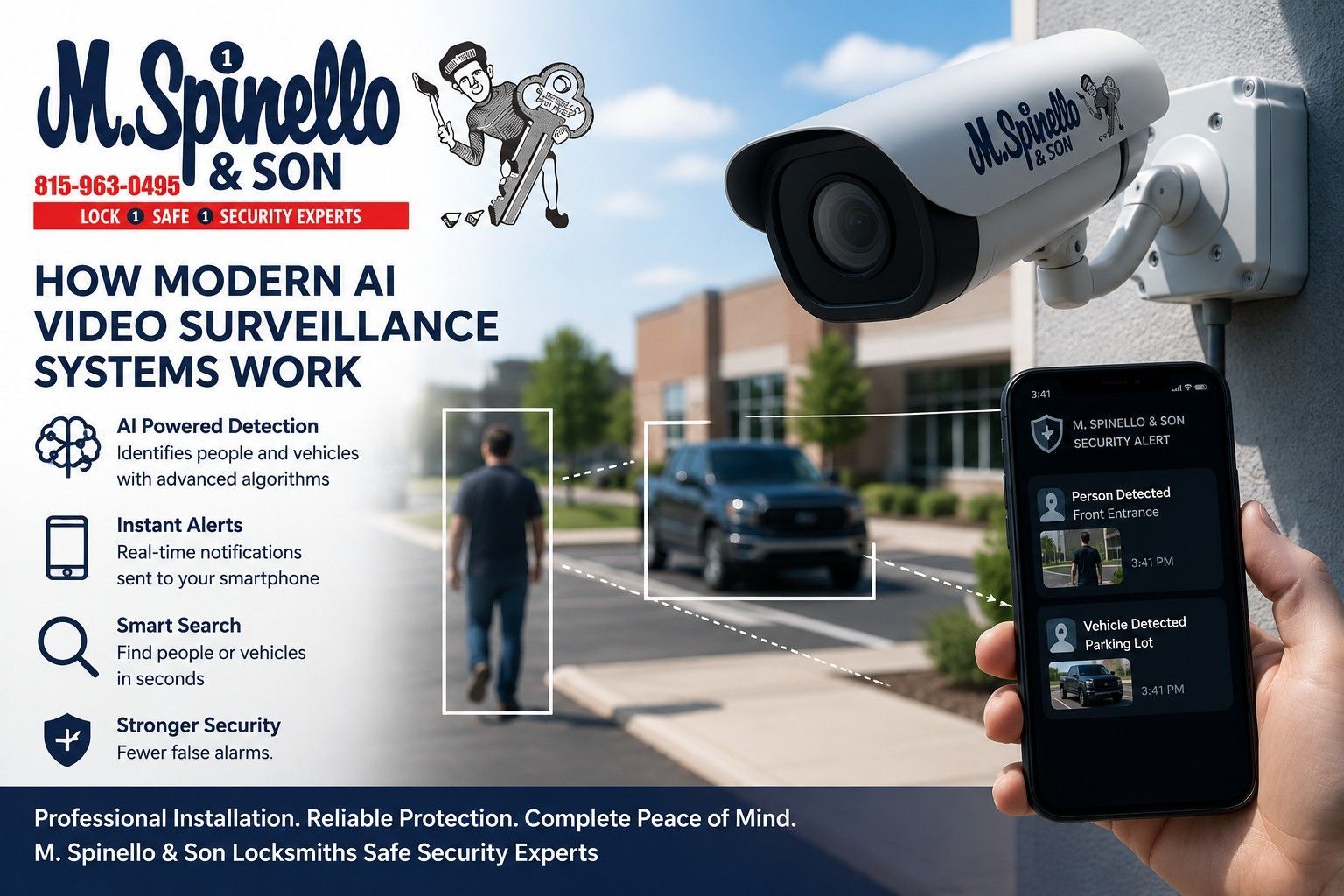 M Spinello & Son's home security camera systems feature smart motion alerts or people and vehicles