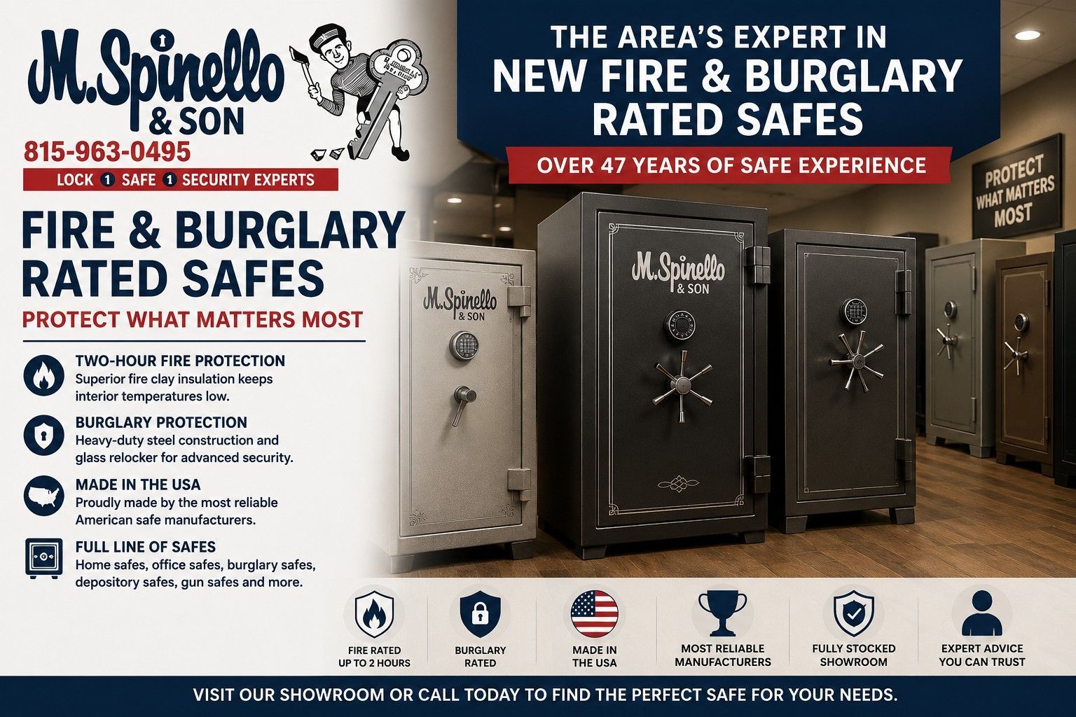 M. Spinello & Son offers the area's most comprehensive line of fire rated and burglary rated safes
