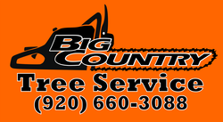 a logo for big country tree service with a phone number