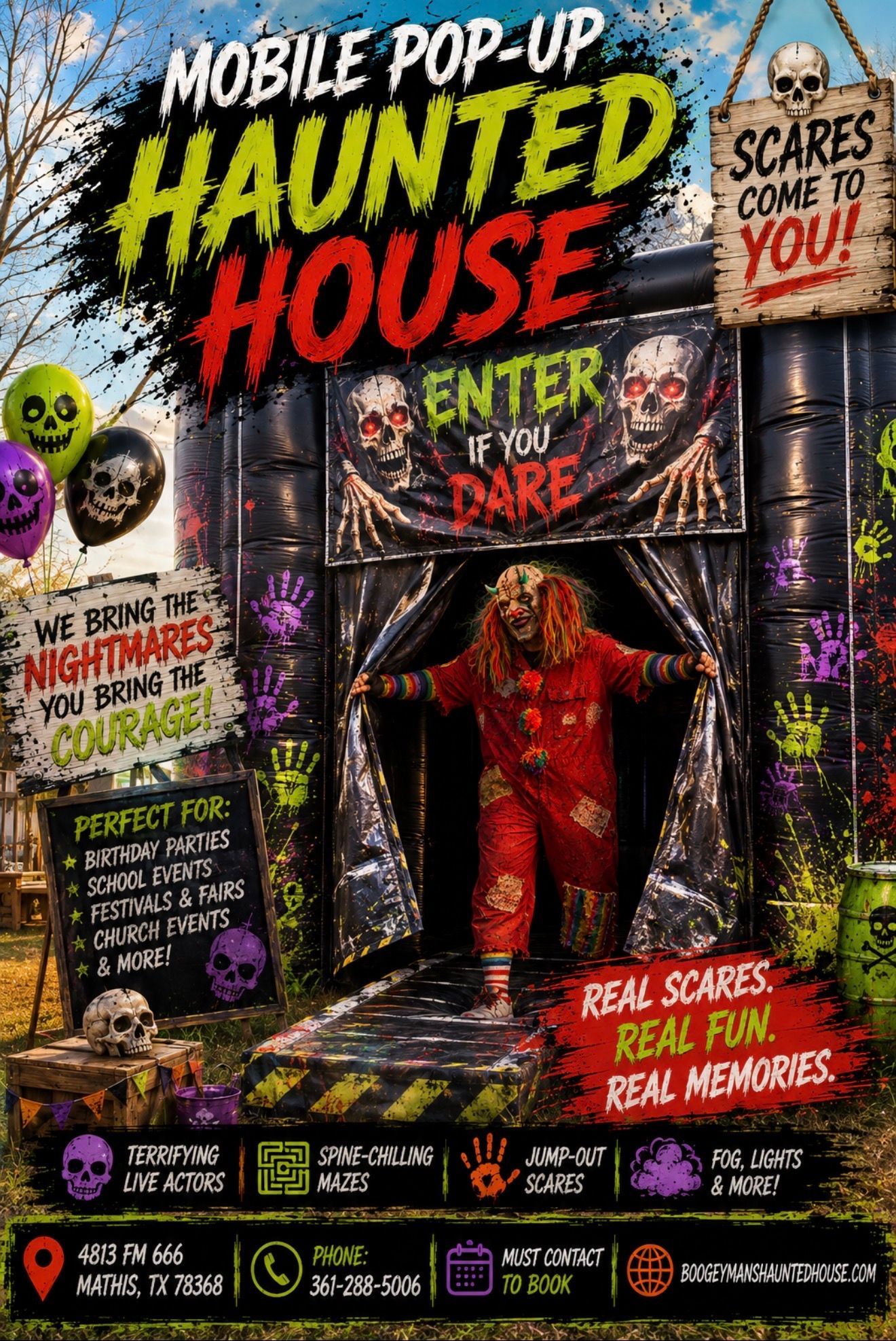 A poster for Mobile Pop-Up Haunted House 