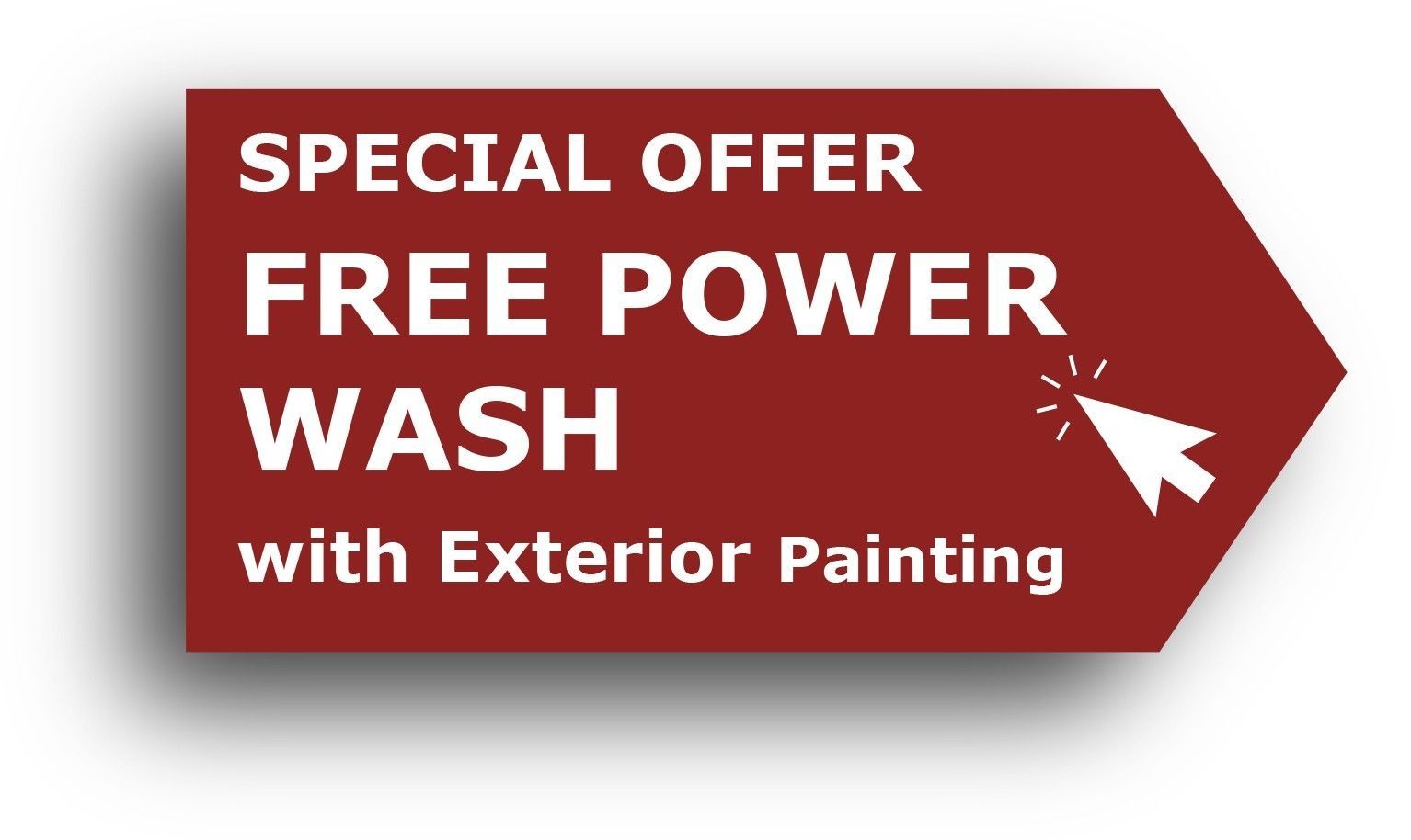 Red sale tag reading Special Offer Free Power Wash with Exterior Painting with a white cursor icon