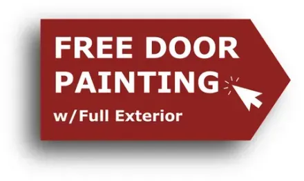 Red tag reading “FREE DOOR PAINTING w/ Full Exterior” with white arrow cursor icon