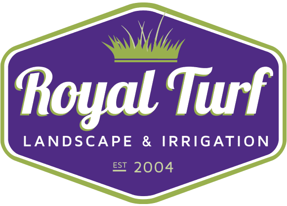 Royal Turf logo in purple and white with green border, reading “Landscape & Irrigation” and “Est 2004”