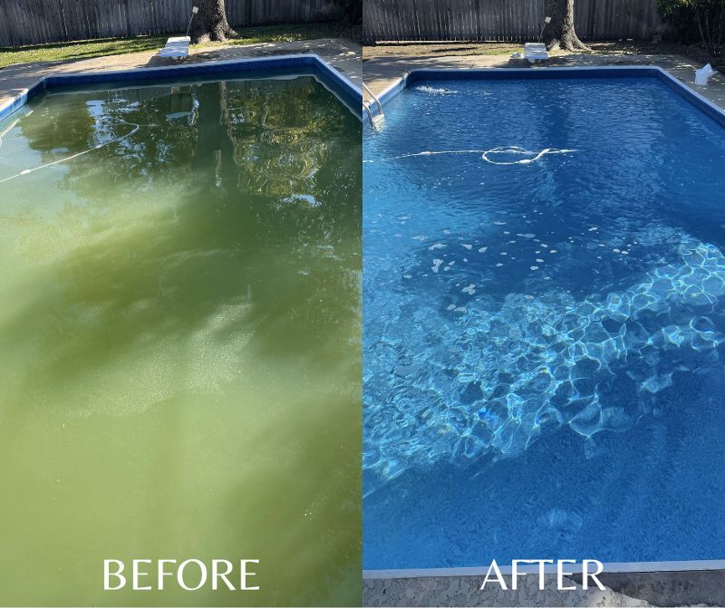A before and after picture of a swimming pool.