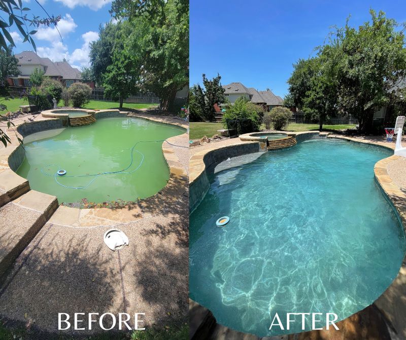 A before and after picture of a swimming pool.