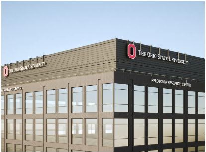 Building of The Ohio State University, Pellotonia Research Center, with logo and windows.