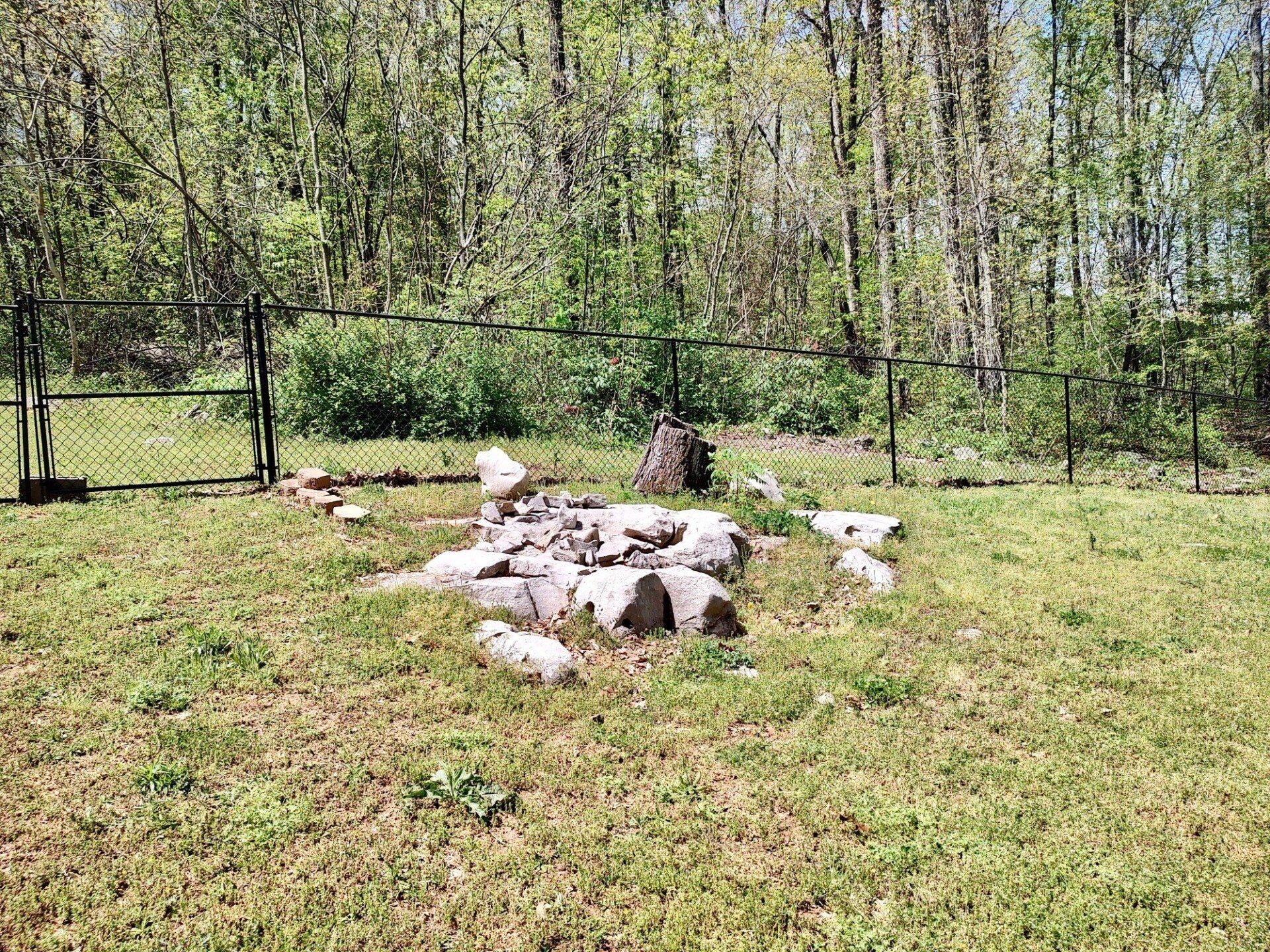 Yard with black fence before