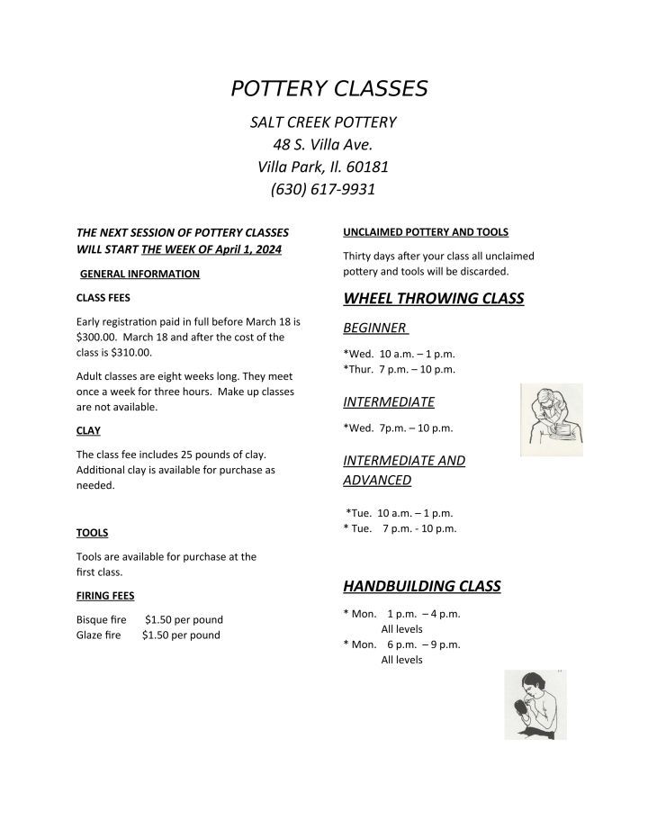 Pottery class schedule
