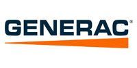 The Generac logo with dark blue letters, an orange line below, on white background.