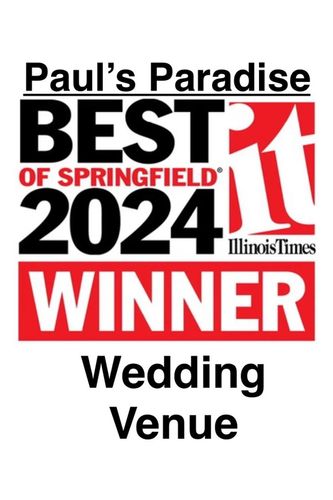 Award for Paul's Paradise: Best of Springfield 2024 Wedding Venue winner, red and black design.