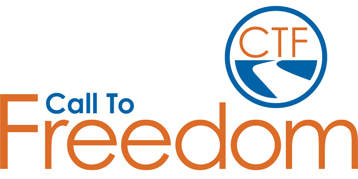 Logo for Call to Freedom; orange text 