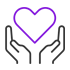 Hands holding a purple heart outline icon