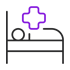 Hospital bed icon with a patient and purple medical cross