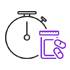 Black stopwatch next to a purple medicine pill bottle and capsules icon