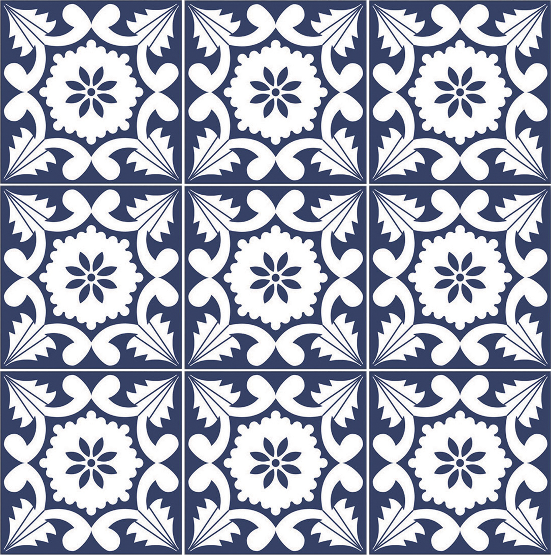 Blue and white floral tile pattern.