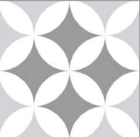 Gray and white patterned tile: four white petal shapes around a gray square, set in a light gray square.