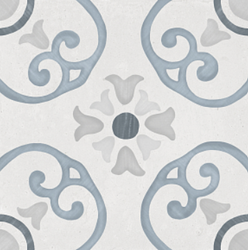 Decorative tile with a blue and white floral pattern.