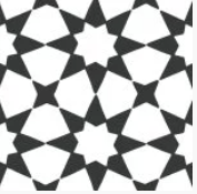 Black and white geometric pattern of eight-pointed stars and four-pointed stars.