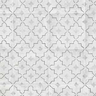 White and gray patterned tile with geometric shapes.