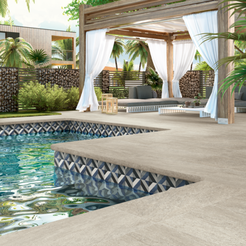 Fleur Antoinette 6″x6″ Porcelain Tile in soft blue and white floral pattern, perfect for pool liners, from QDI Surfaces. Elegant and durable design ideal for aquatic spaces.