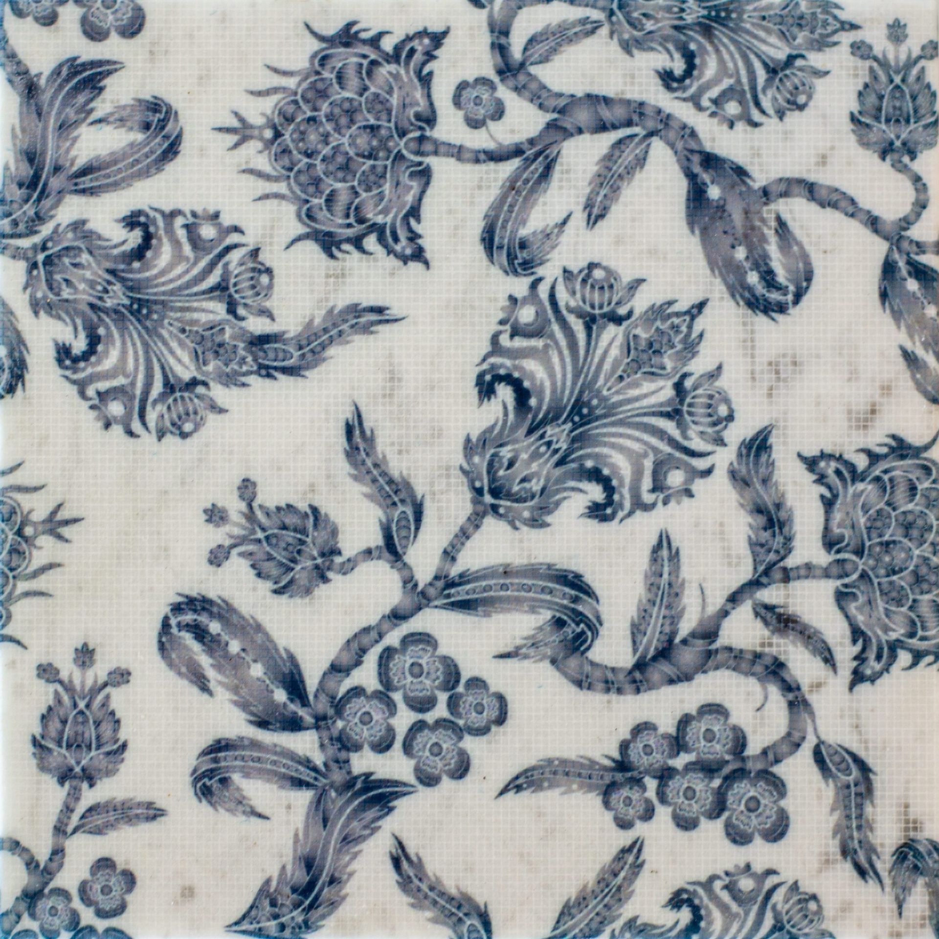 Blue floral pattern on a white background.