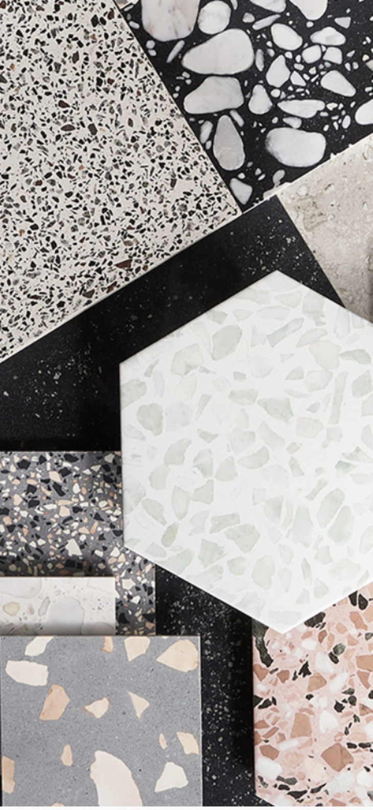 Picture of different colors and shapes of terrazzo tile