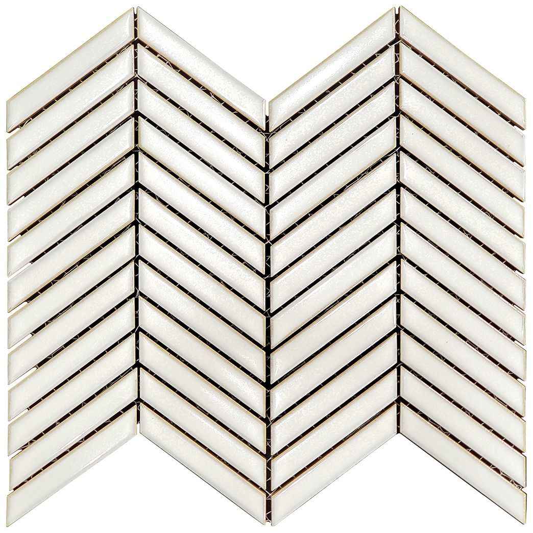 White and black chevron-patterned tile.