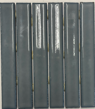 Six rectangular, glossy, gray tiles arranged side by side.