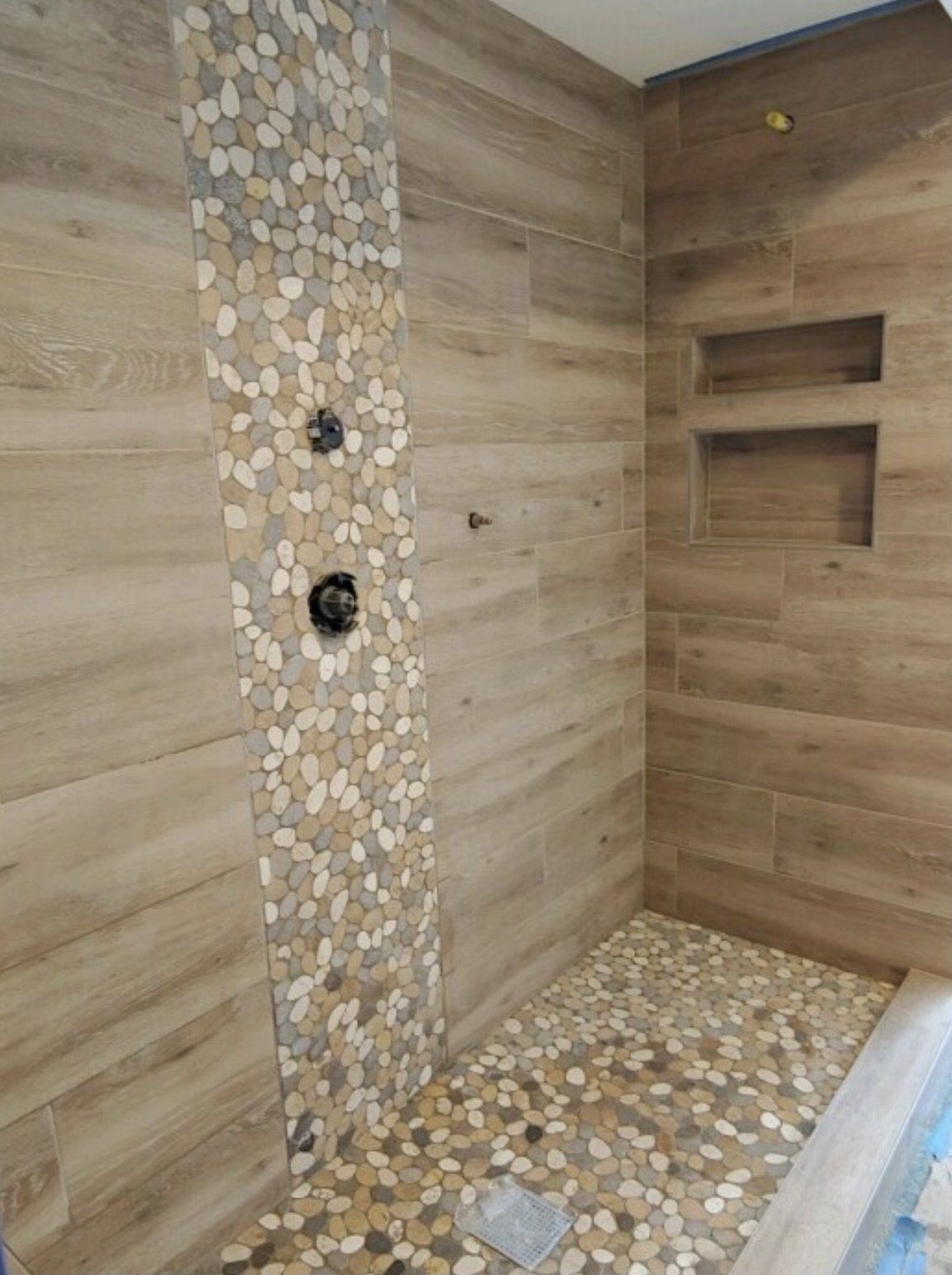 decorative bathroom tiles with wood and stone design